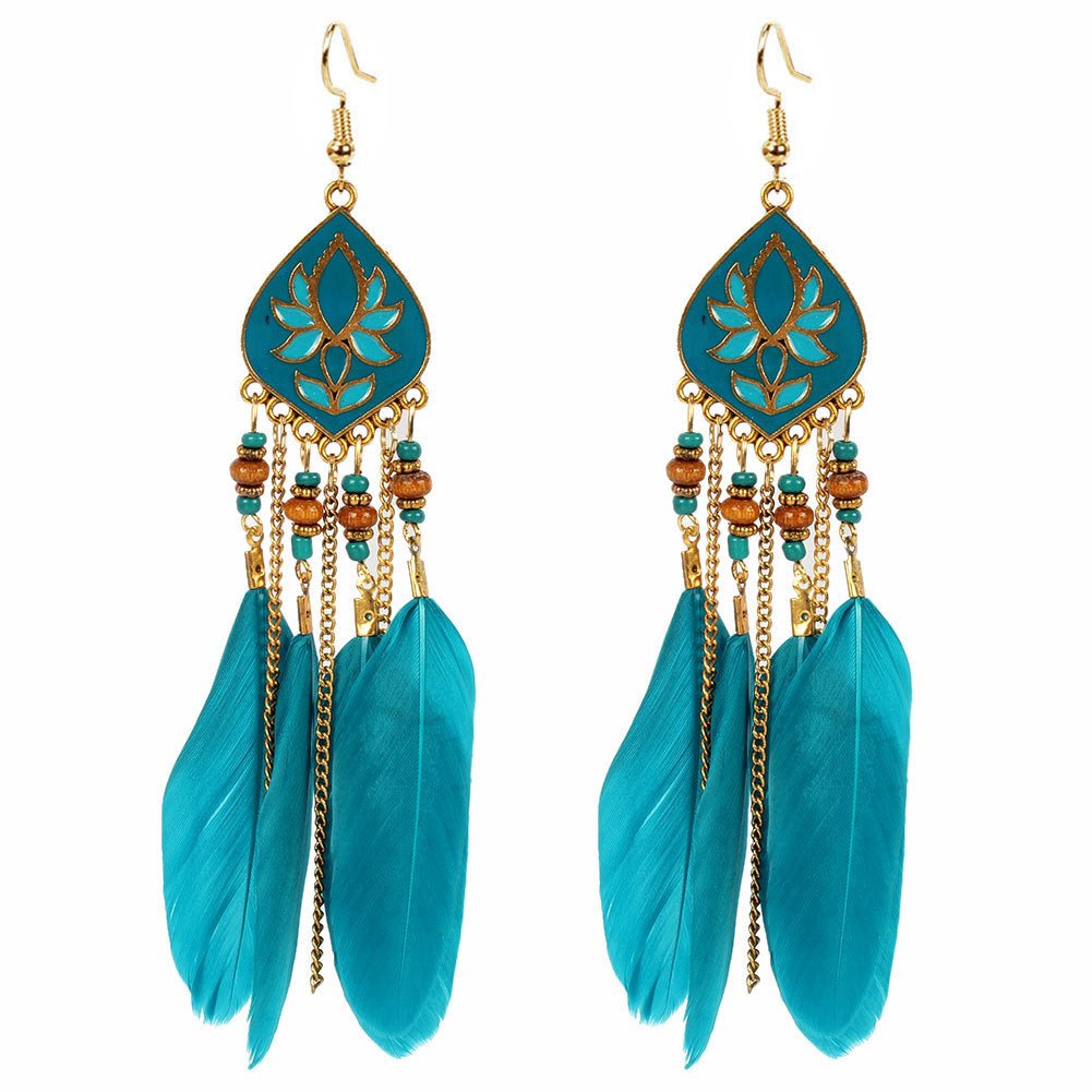 Long Feather Fringe Earrings Exaggerated Indian Drop Earrings - Posterify