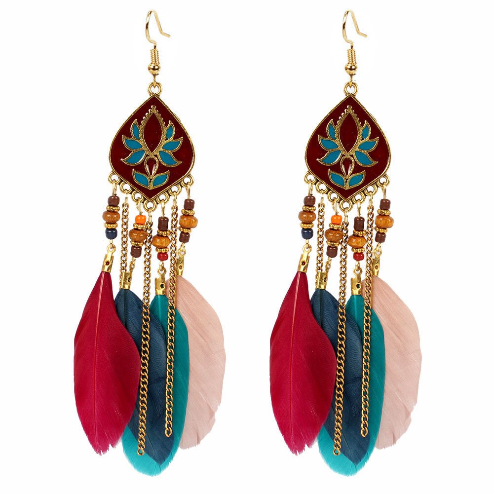 Long Feather Fringe Earrings Exaggerated Indian Drop Earrings - Posterify