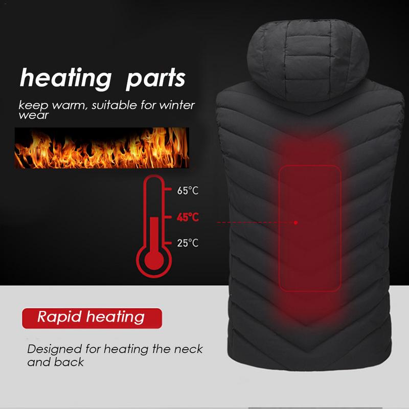 Men Outdoor USB Infrared Heating Vest Hooded Jacket Winter Electric Thermal Waistcoat For Sports Hiking Vest Clothing - Posterify