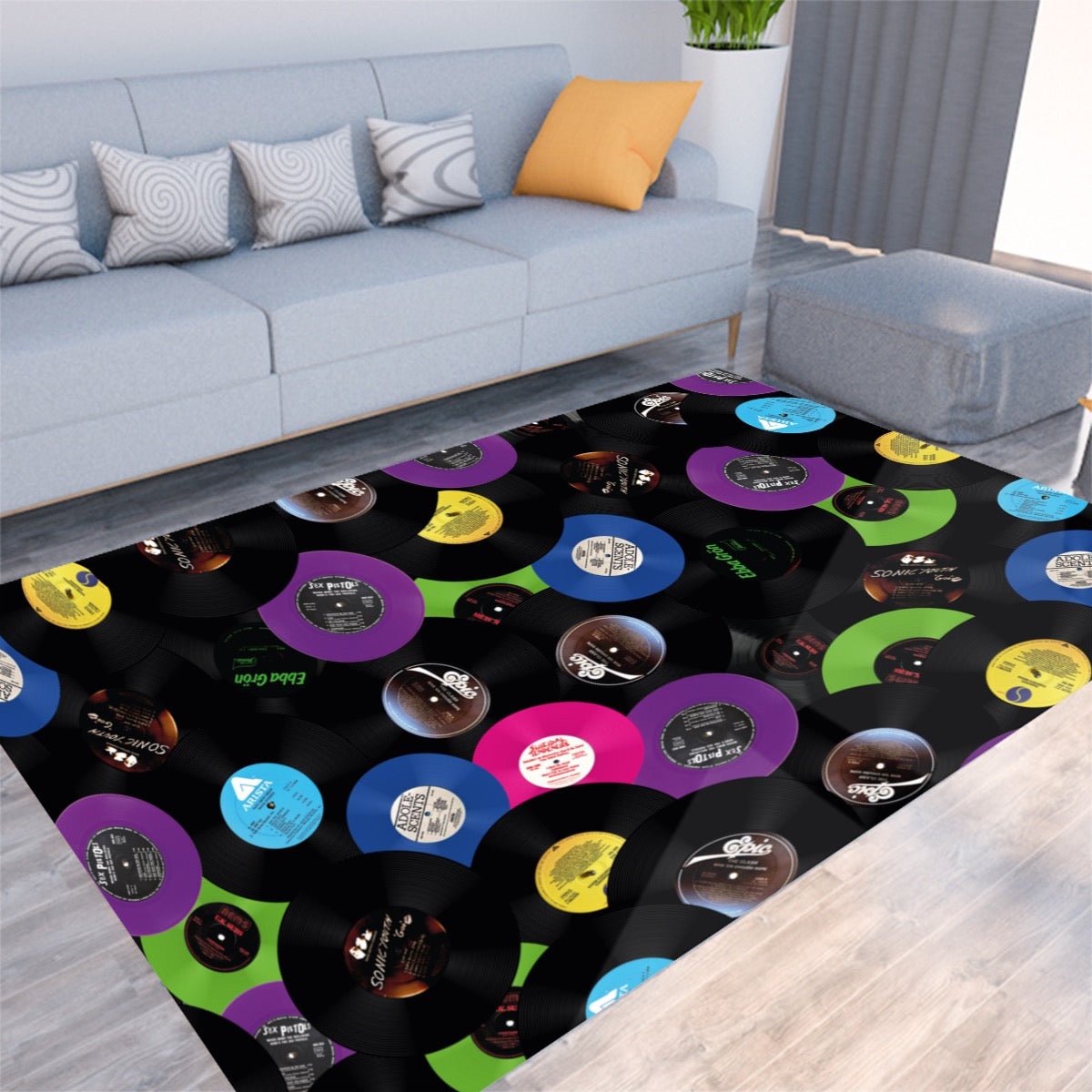 Punk Vinyl Records (Clash, Ramones, Sonic, 6pistols) Rectangular Thickened Floor Mat - Posterify