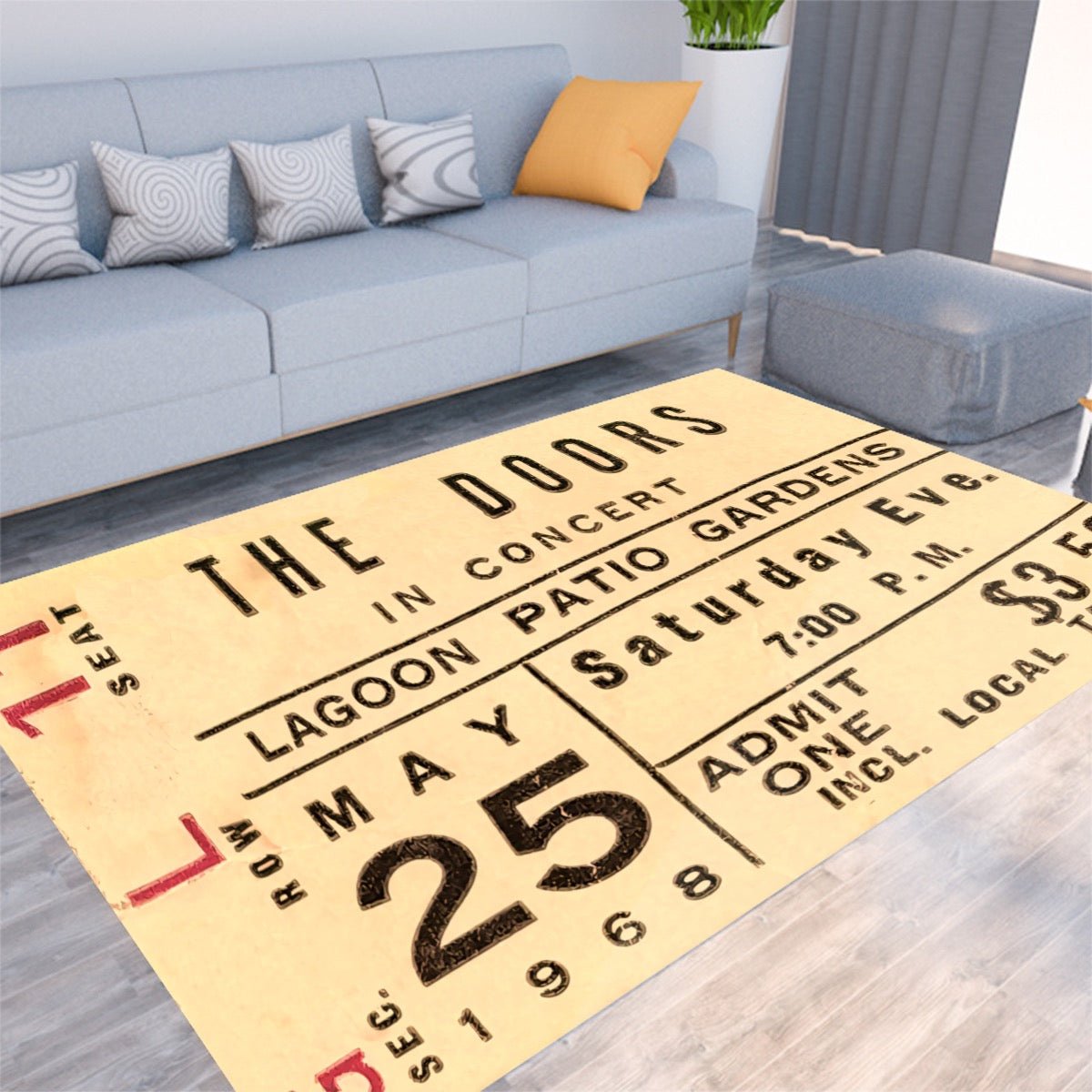 The Doors Original Concert Ticket Living Room Floor Mat - Posterify