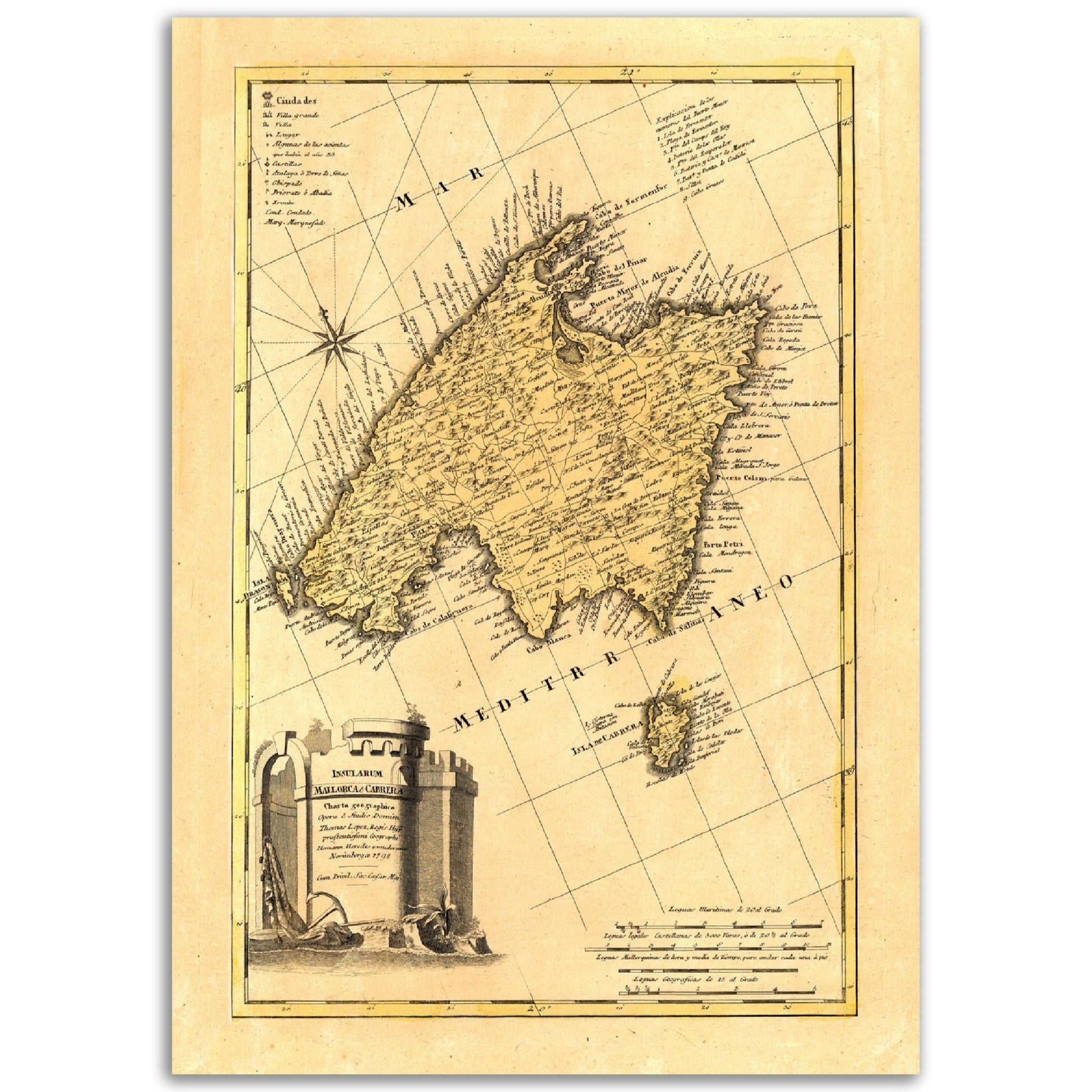 Vintage Mallorca Map Anno 1798 Reprint on Premium Matte Paper - Posterify