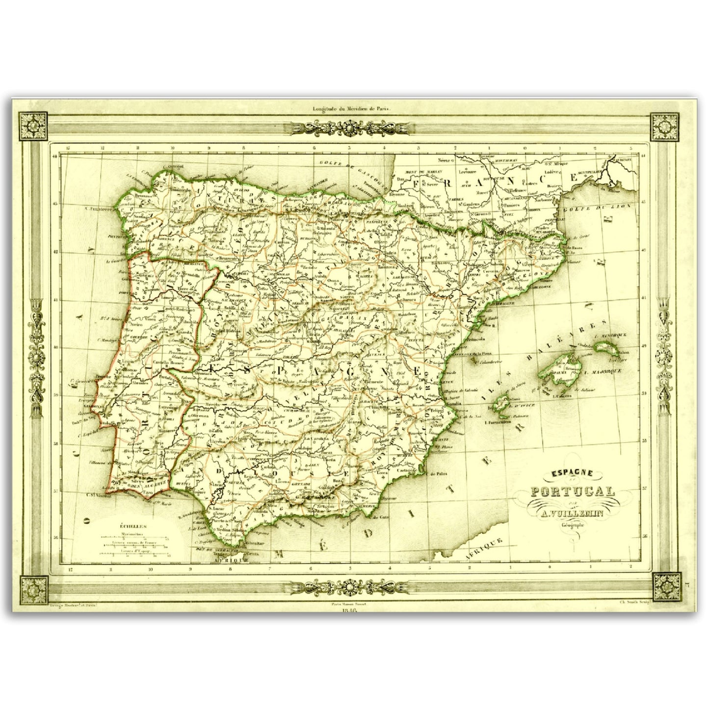 Vintage Mallorca Map Anno 1846 Reprint on Premium Matte Paper - Posterify