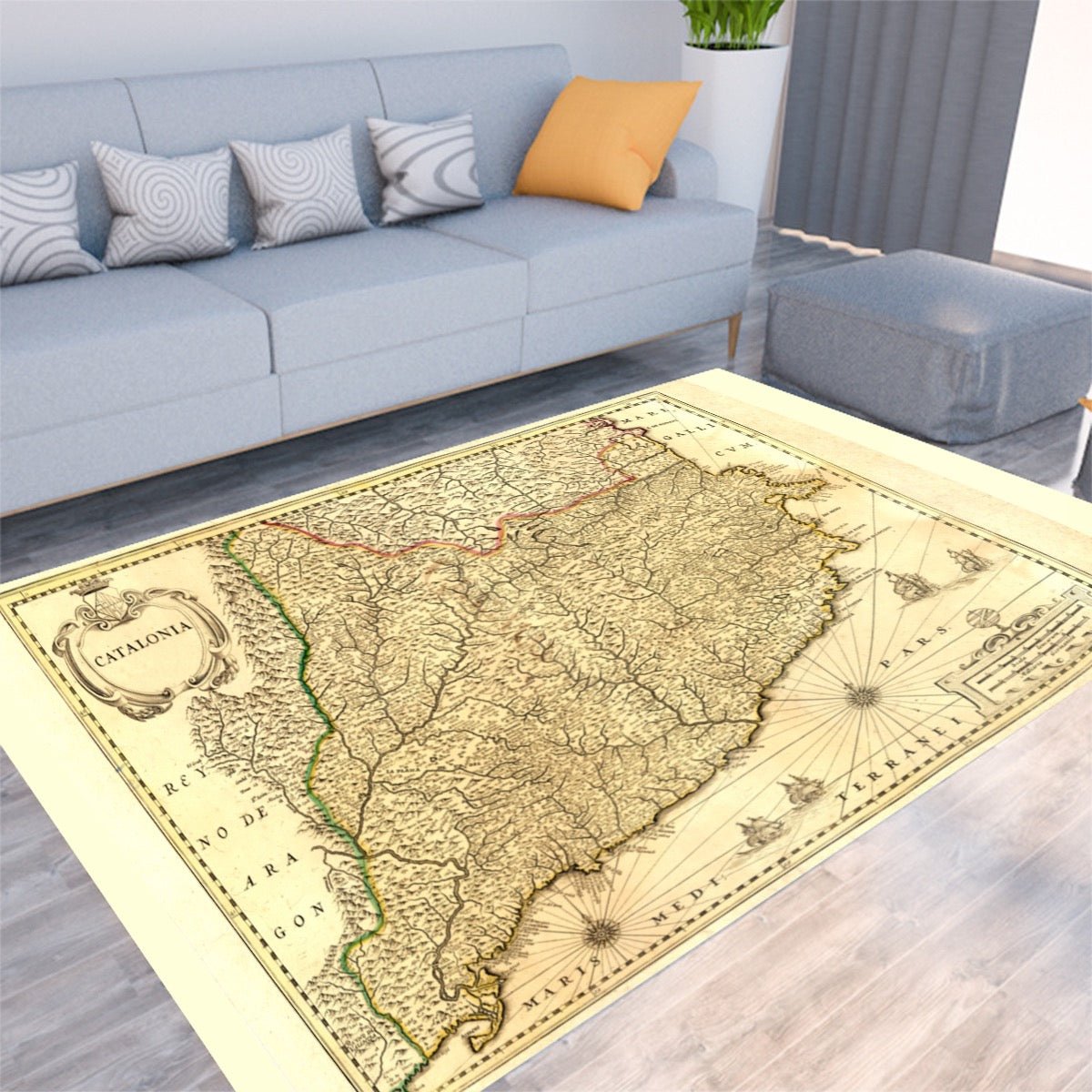 Vintage Map of Catalonia anno 1638 Floor Mat - Posterify