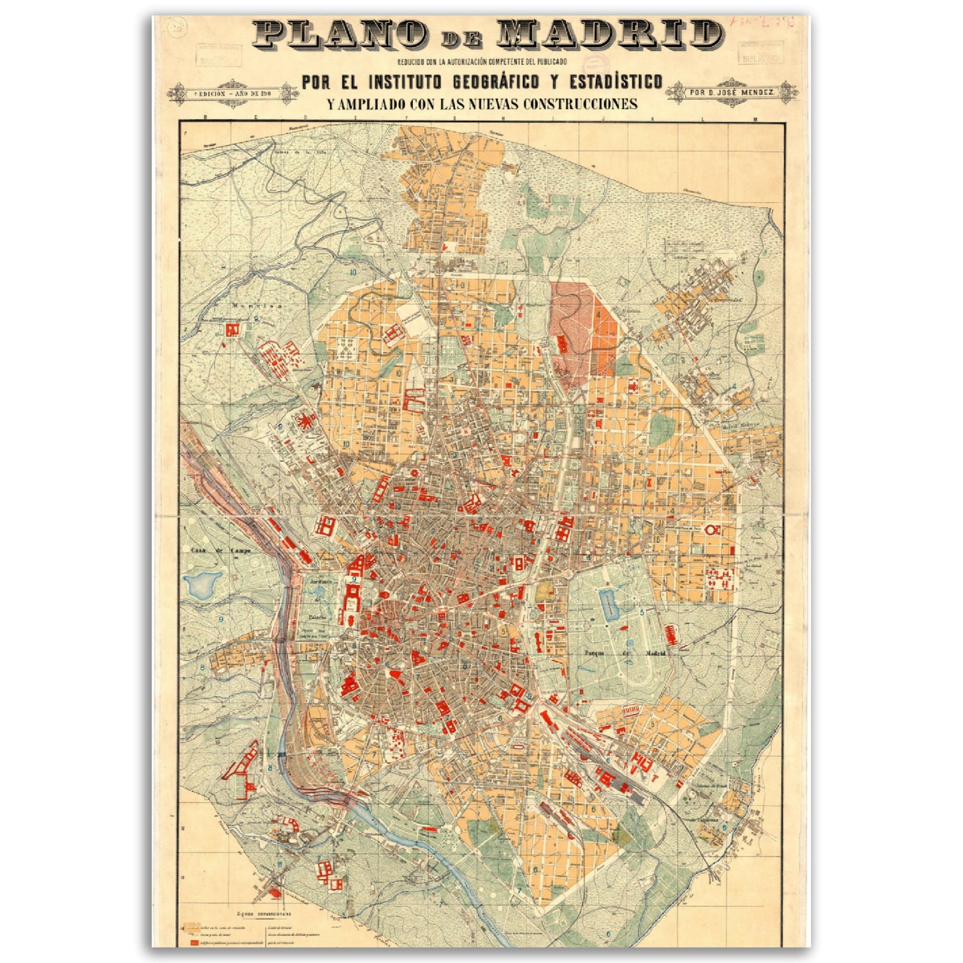 Vintage Map of Madrid City Anno 1905 Reprint on Premium Matte Paper - Posterify