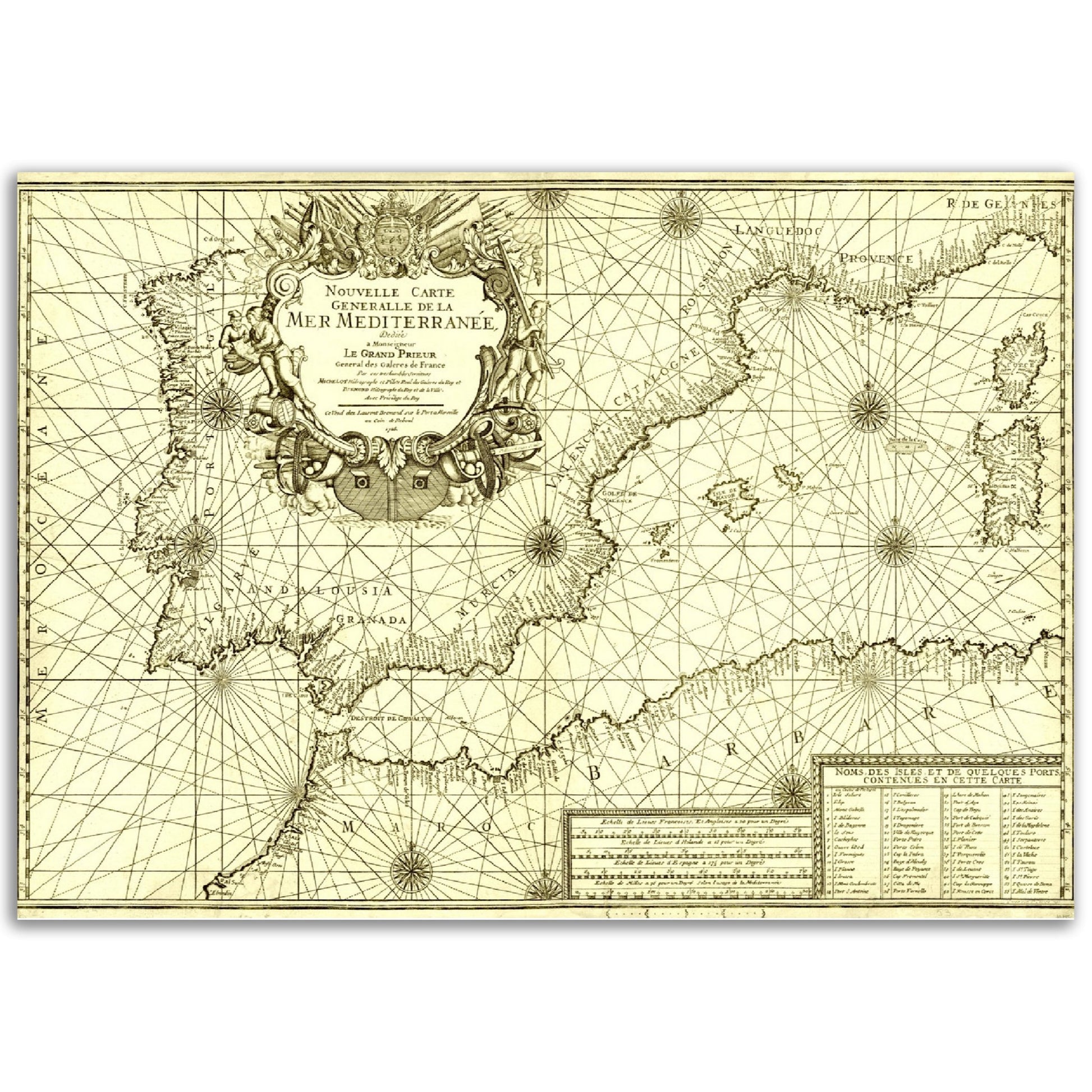 Vintage Mediterranean Sea Nautic map Anno 1726 Reprint on Premium Matte Paper - Posterify