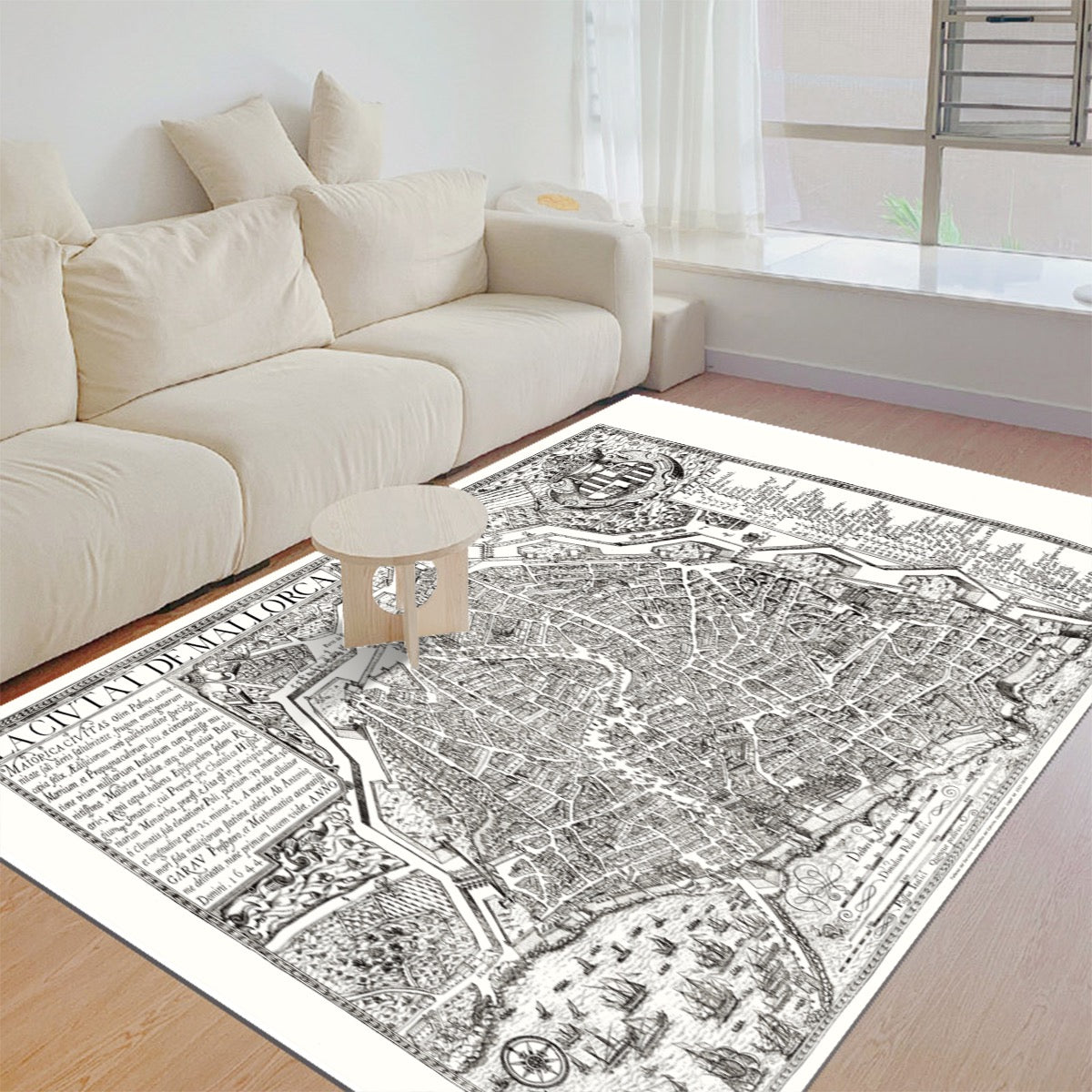 Vintage Palma City, Mallorca Map Anno 1644 Floor Mat - Posterify