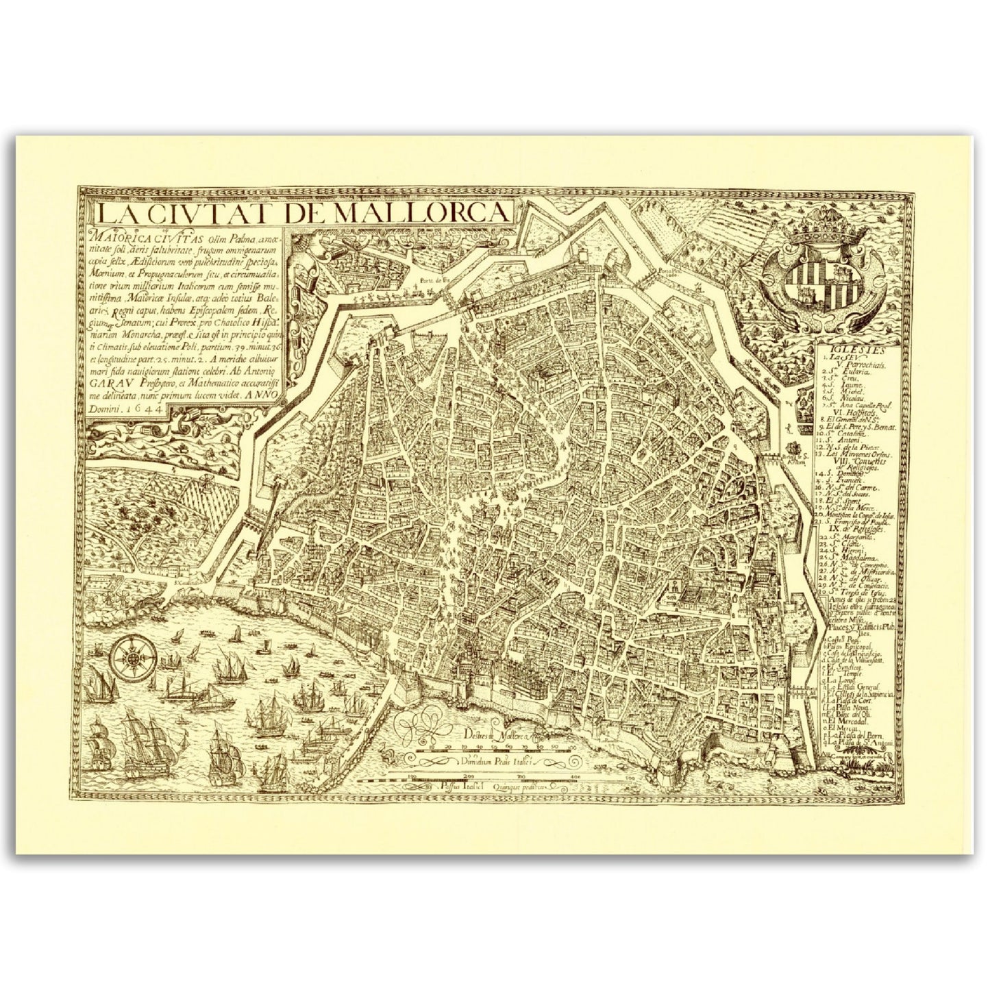 Vintage Palma City, Mallorca Map Anno 1644 Reprint on Premium Matte Paper - Posterify