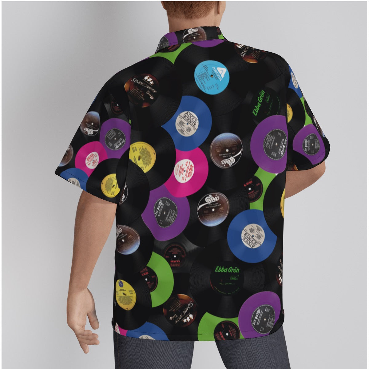 Hillside Punk Vinyl Records (Clash, Ramones, Sonic, Ebba...) Men's Short Sleeve Shirt With Button Closure - Posterify