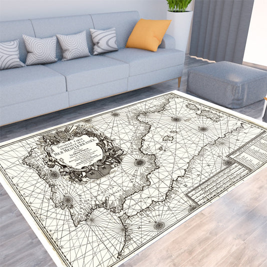 Nautical Mediterranean Sea Map Anno 1726 B/W Living Room Floor Mat - Posterify