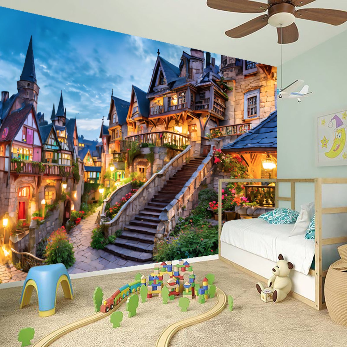 Fairy Tail Village Kids Room Wall Paper Stickers - Posterify