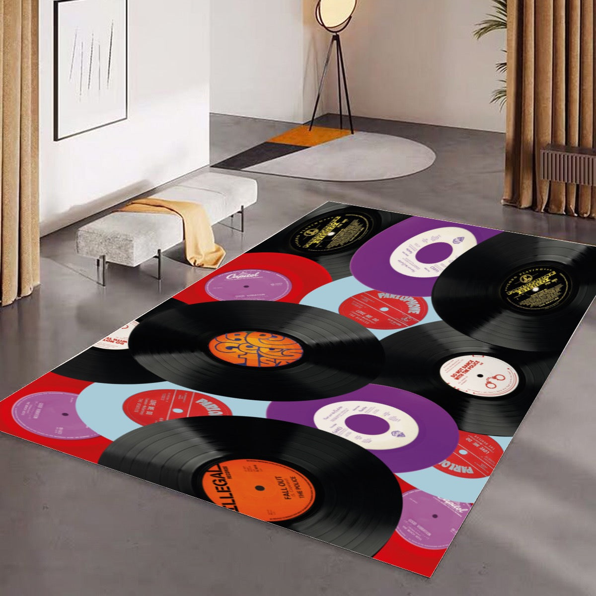 Vinyl Record Collection Splash Rectangular Floor Mat - Posterify