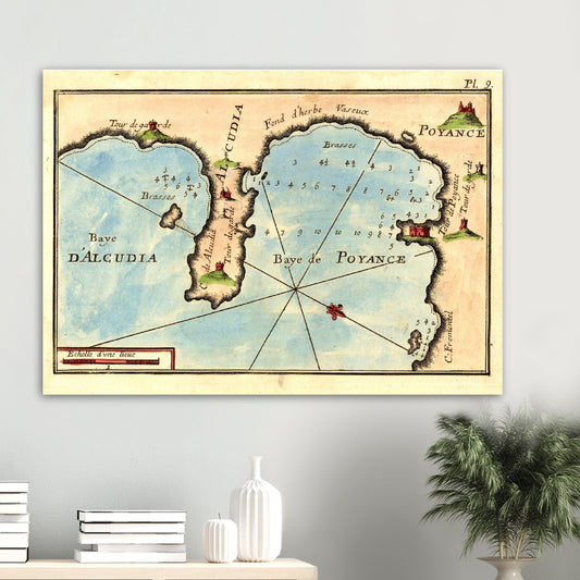 Vintage Alcudia Mallorca Map 1674 Reprint on Premium Matte Paper