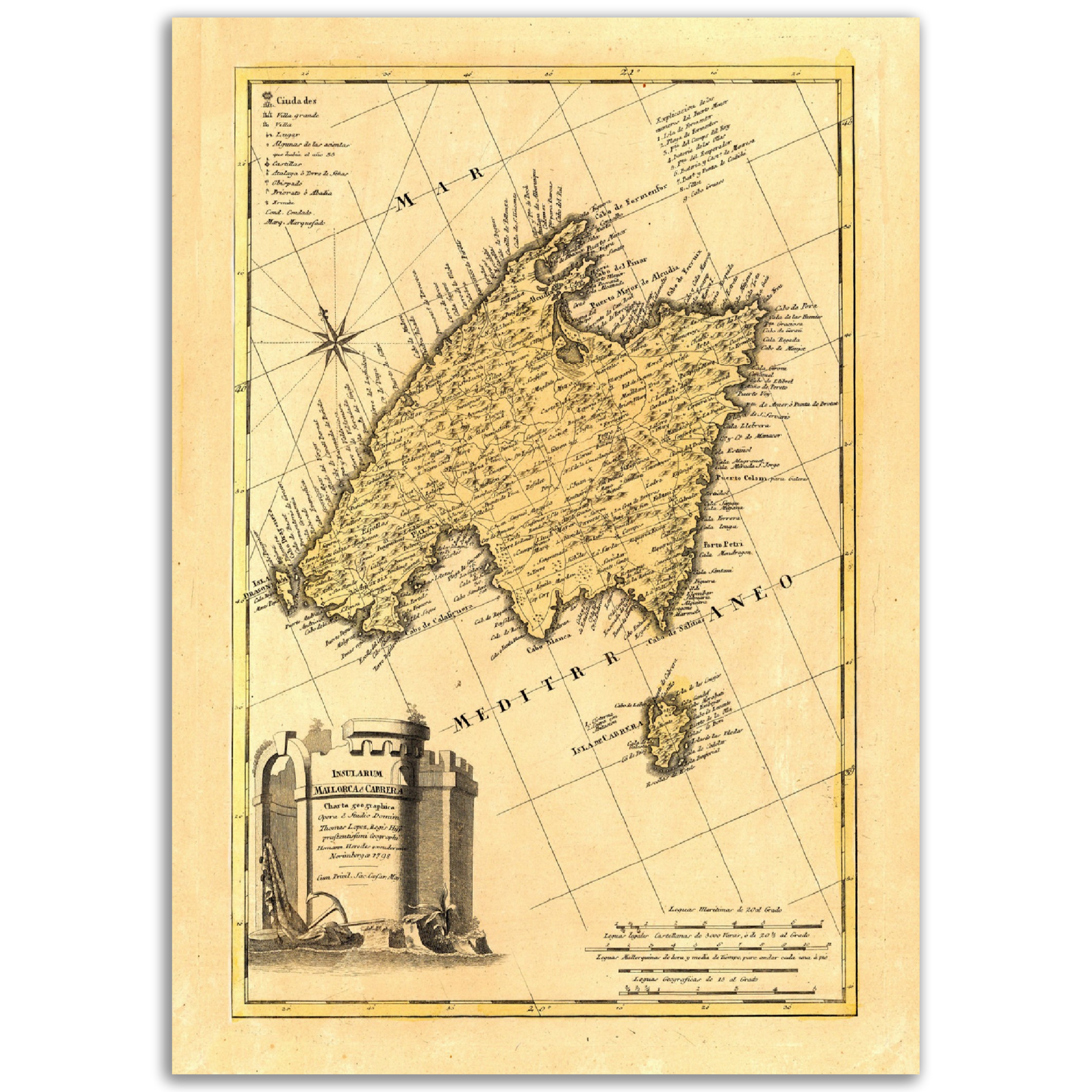 Vintage Mallorca Map Anno 1798 Reprint on Premium Matte Paper - Posterify