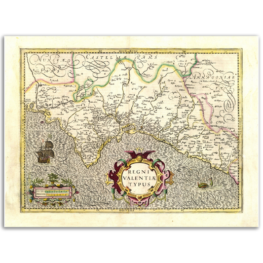 Vintage Valencia and Alicante Map 1606 Reprint on Premium Matte Paper