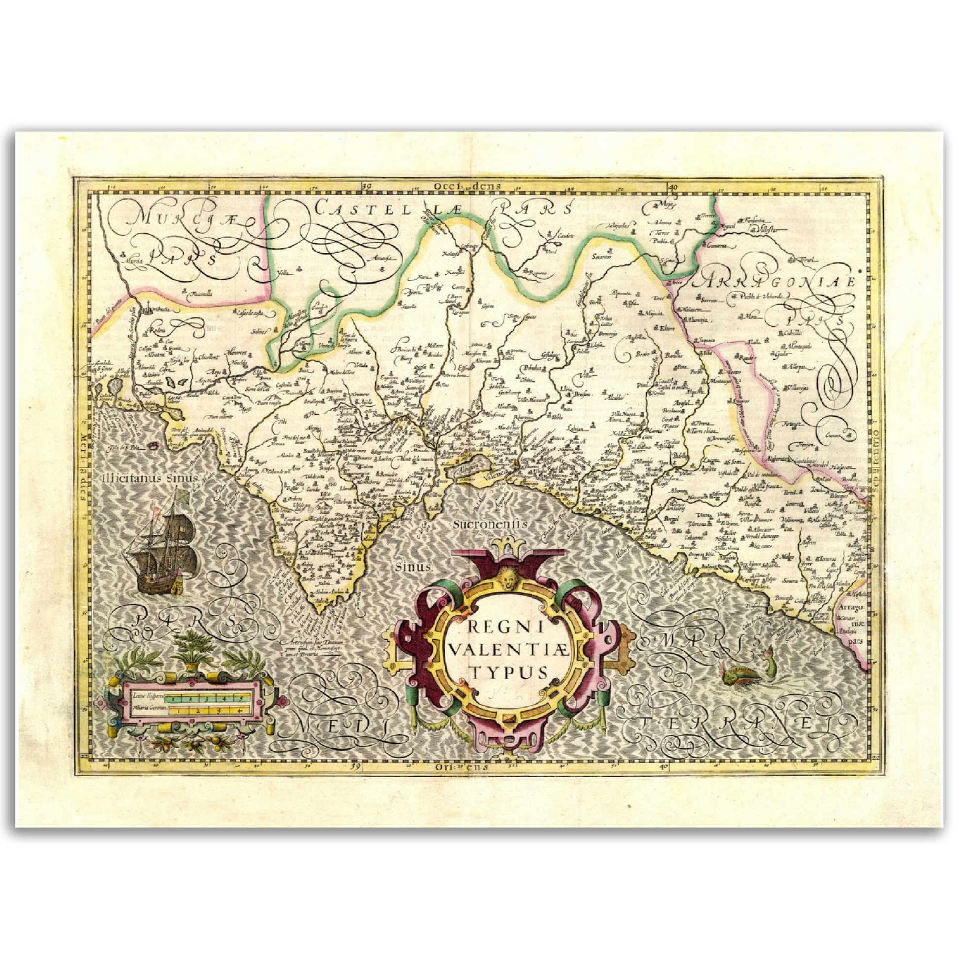 Vintage Valencia and Alicante Map 1606 Reprint on Premium Matte Paper - Posterify