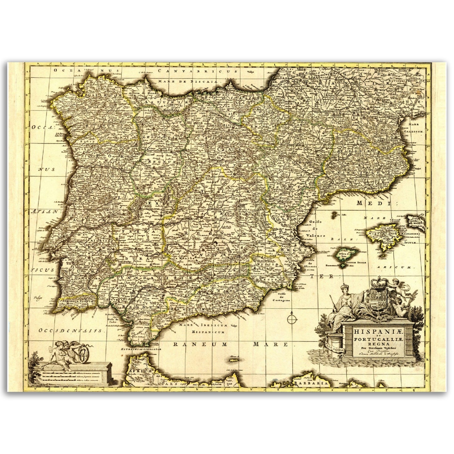 Vintage Map of Spain Anno 1705 Reprint on Premium Matte Paper - Posterify