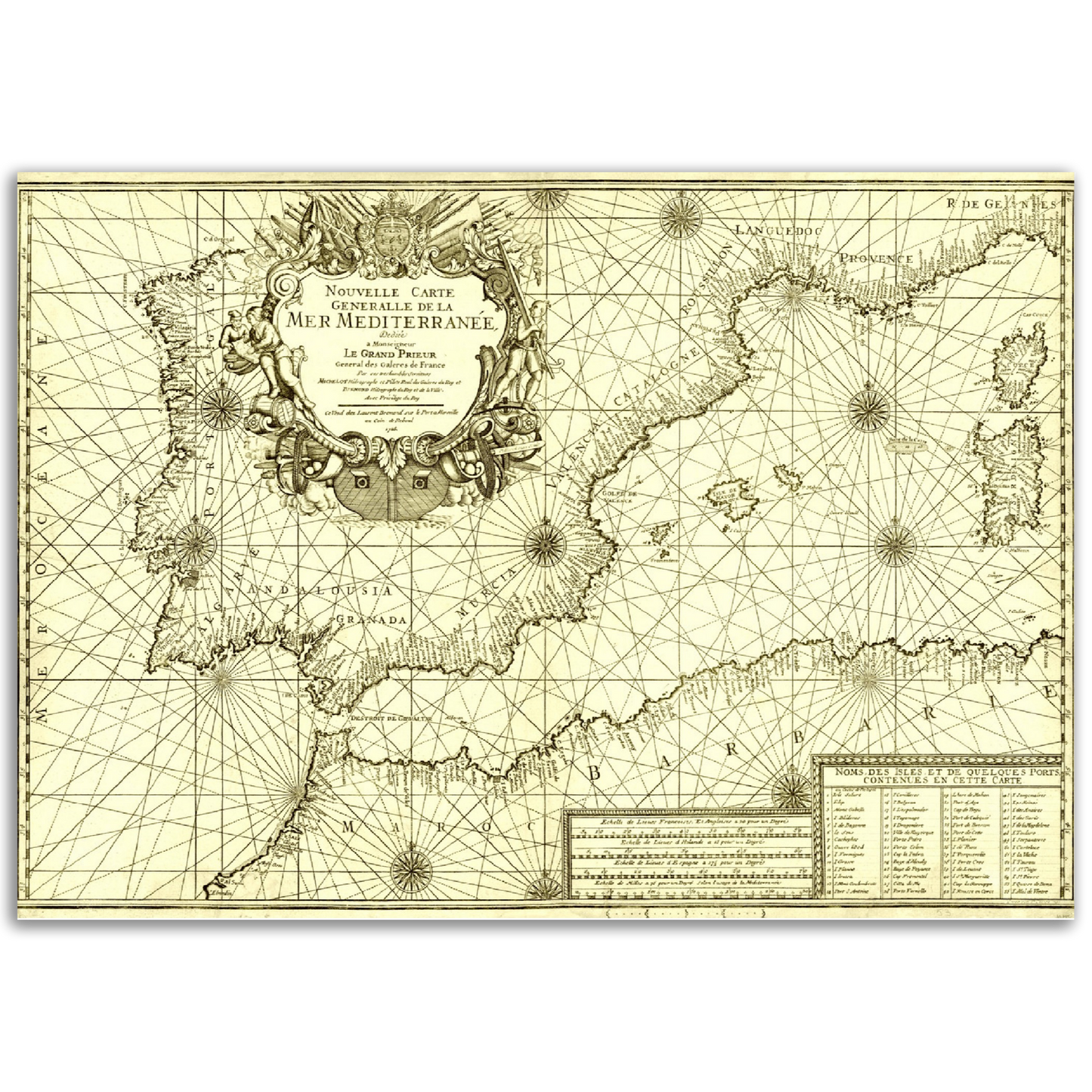 Vintage Mediterranean Sea Nautic map Anno 1726 Reprint on Premium Matte Paper - Posterify