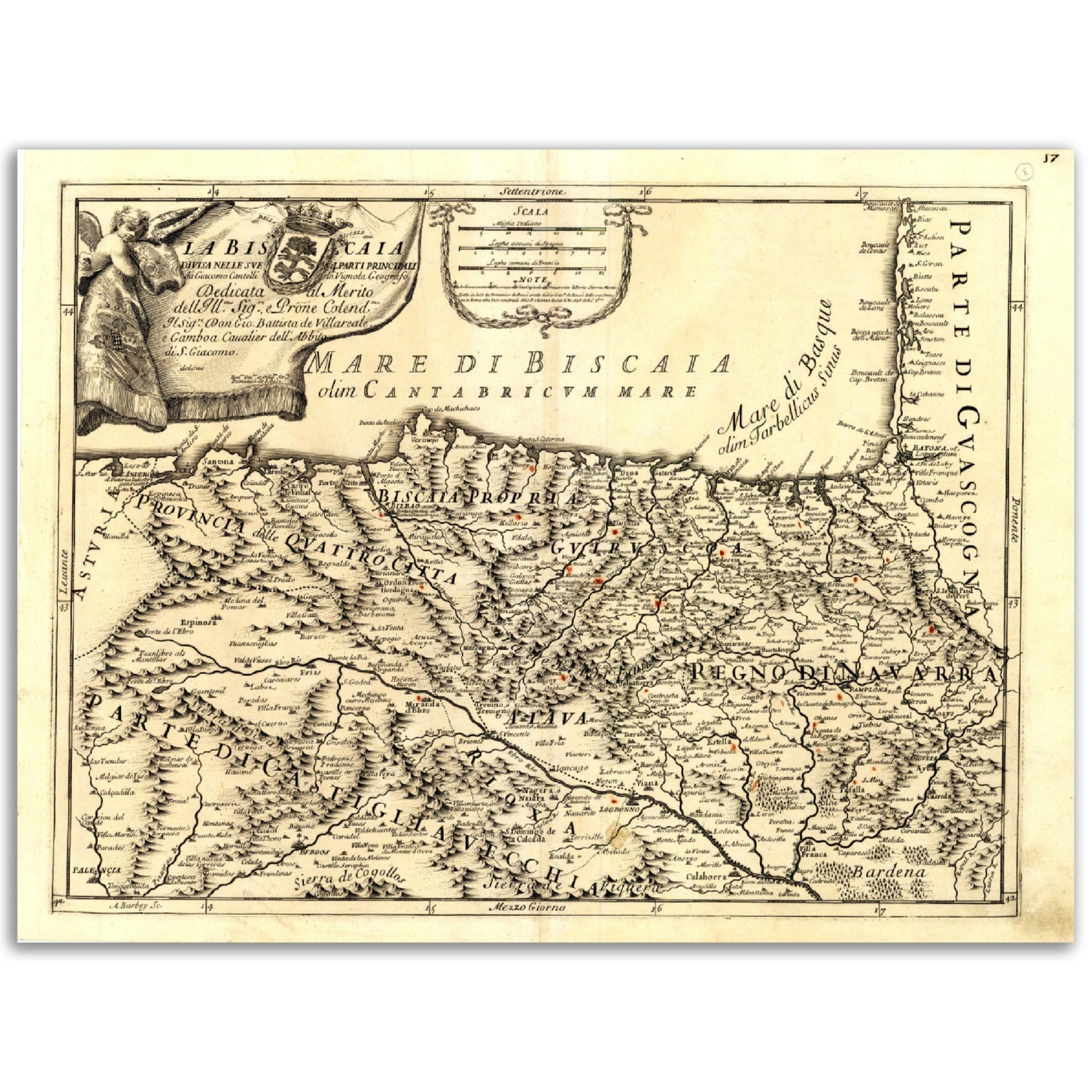 Vintage Biscay Map Anno 1696 Reprint on Premium Matte Paper - Posterify