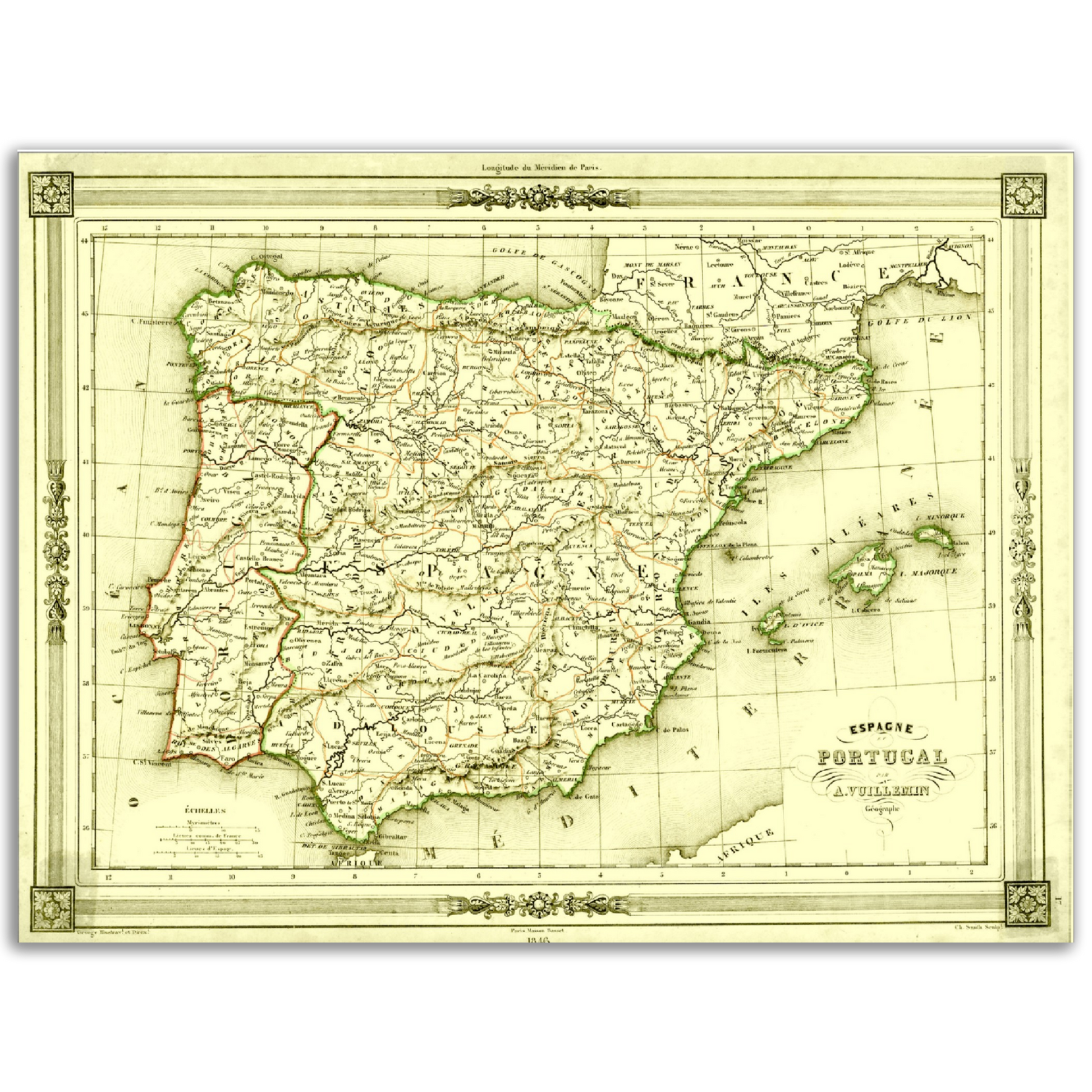 Vintage Mallorca Map Anno 1846 Reprint on Premium Matte Paper - Posterify