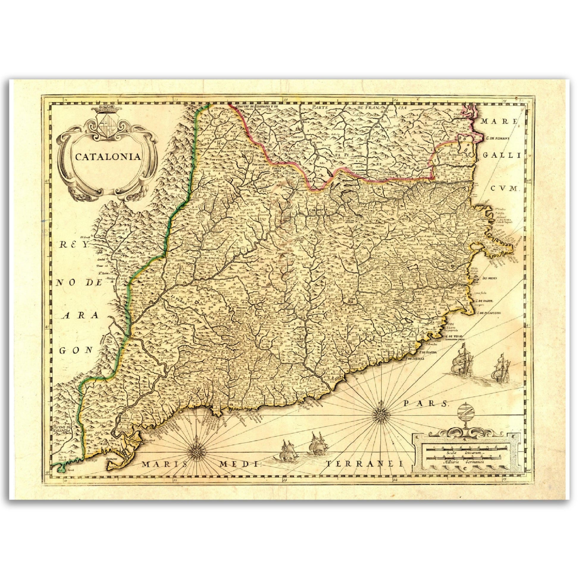 Vintage Catalonia Map 1638 Reprint on Premium Matte Paper - Posterify