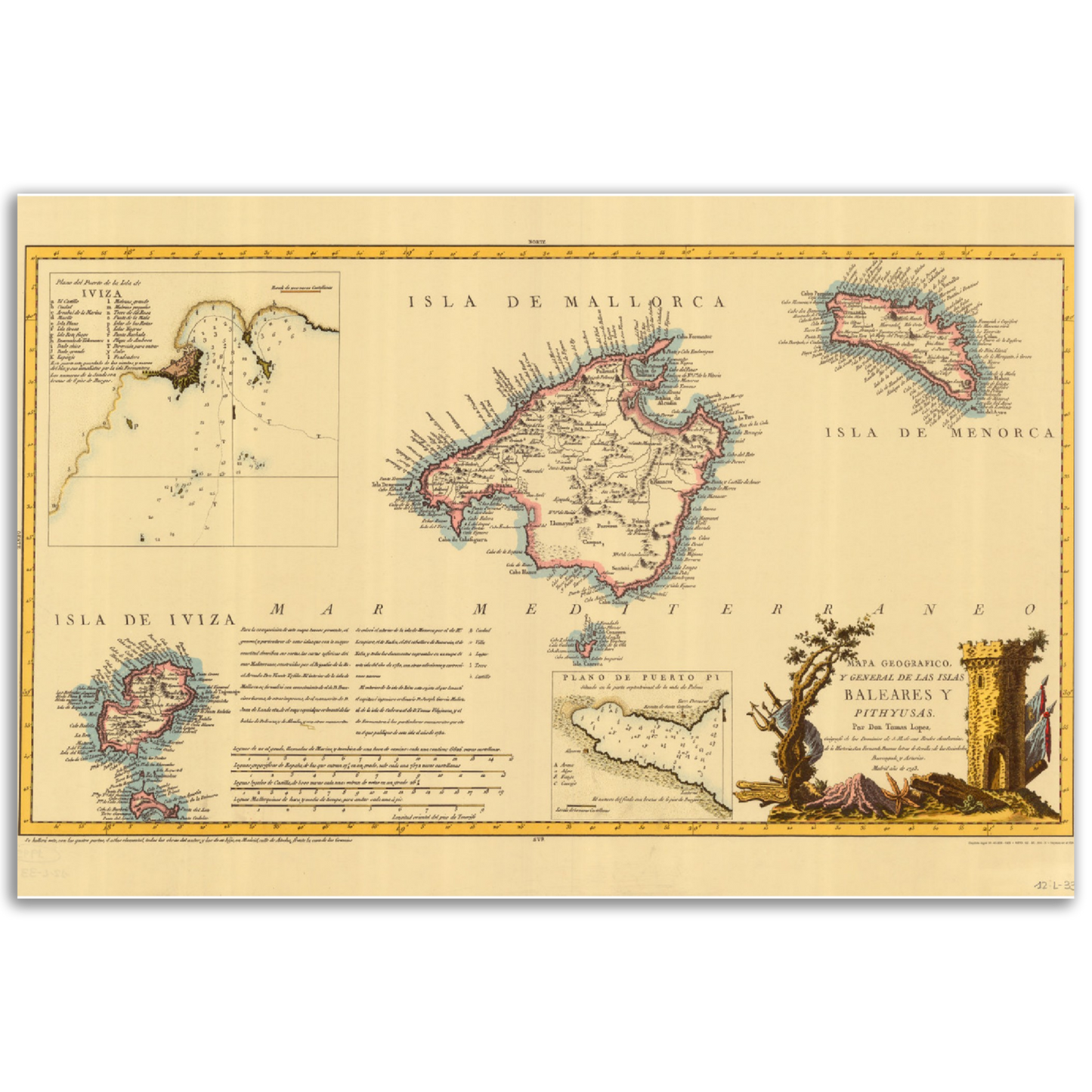 Vintage Map Baleares Anno 1793 Reprint on Premium Matte Paper