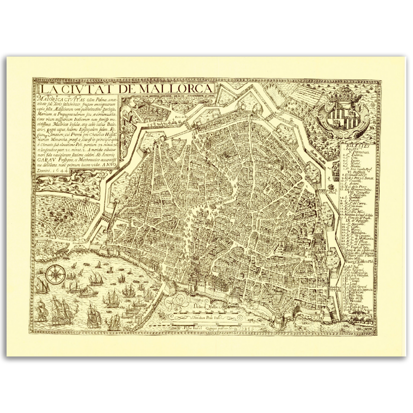 Vintage Palma City, Mallorca Map Anno 1644 Reprint on Premium Matte Paper - Posterify