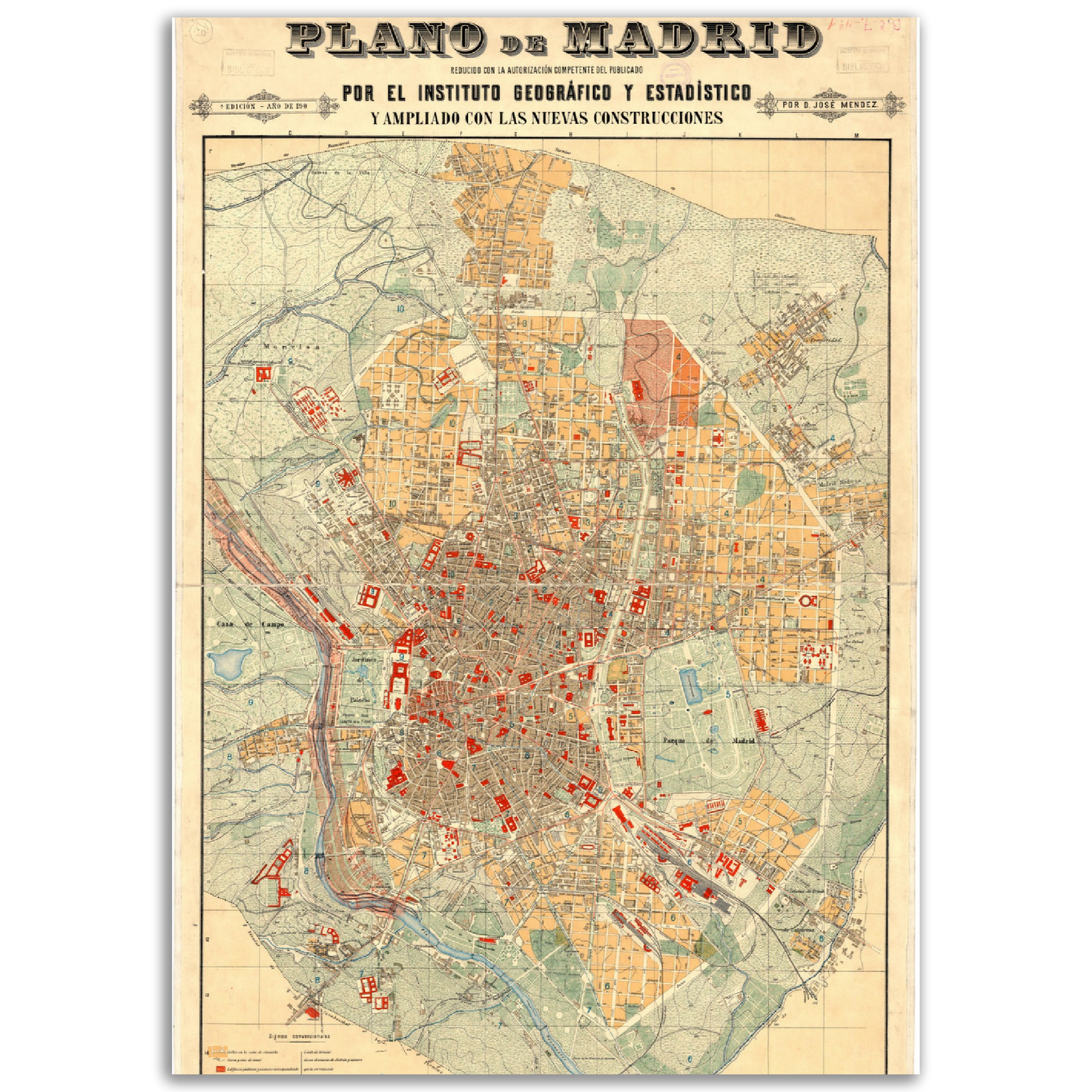 Vintage Map of Madrid City Anno 1905 Reprint on Premium Matte Paper
